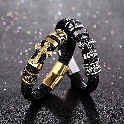 Yunjin woven bracelet temu woven cross men's leather bracelet bracelet punk style bracelet