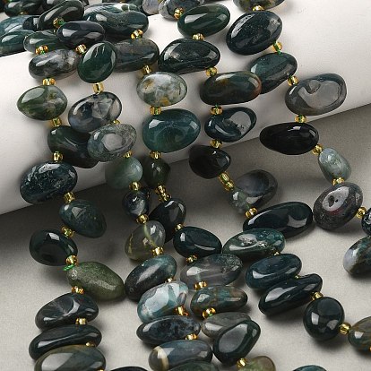 Природные моховой агат бисер нитей, слеза, Топ пробуренной, с бисером