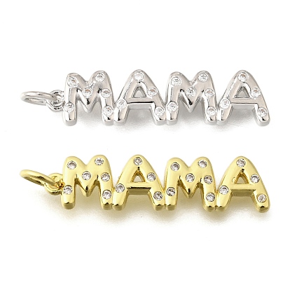 Подвески из латуни с микропаве ко Дню матери и кубическим цирконием, Слово мама, долговечный, с целью перехода в кольце, без свинца и без кадмия, стойки покрытие