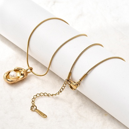 304 Овальные подвески из нержавеющей стали с акриловым жемчугом, ионное покрытие (ip), белые