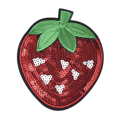 Computerized Embroidery Cloth Iron On Patches, with Paillette, Costume Accessories, Appliques, Strawberry