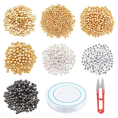DIY Jewelry Making, 1860Pcs Round & Flat Round CCB Plastic & Acrylic Beads, Elastic Crystal Thread and Stainless-Steel Scissors