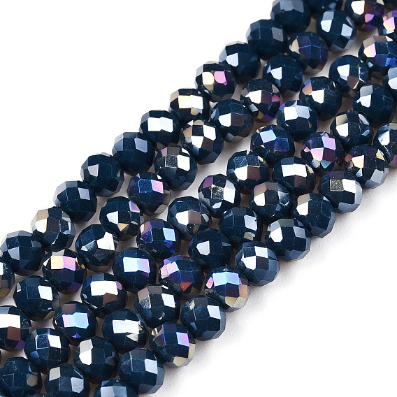 Стеклянные бусины с гальваническим покрытием , рондель, непрозрачный сплошной цвет, с покрытием AB цвета, граненые