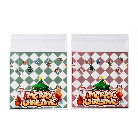 Пластиковый пакет для выпечки с рождественской тематикой, с самоклеющейся, для шоколада, конфеты, печенье, квадратный