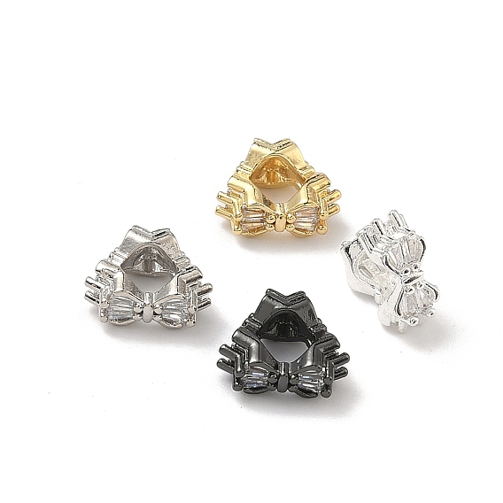 Бусины из прозрачного кубического циркония в виде бантика из латуни с микропаве, треугольные бусины с большим отверстием, без кадмия и без свинца, стойки покрытие, долговечный