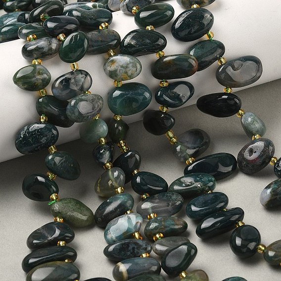 Природные моховой агат бисер нитей, слеза, Топ пробуренной, с бисером