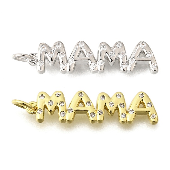 Подвески из латуни с микропаве ко Дню матери и кубическим цирконием, Слово мама, долговечный, с целью перехода в кольце, без свинца и без кадмия, стойки покрытие