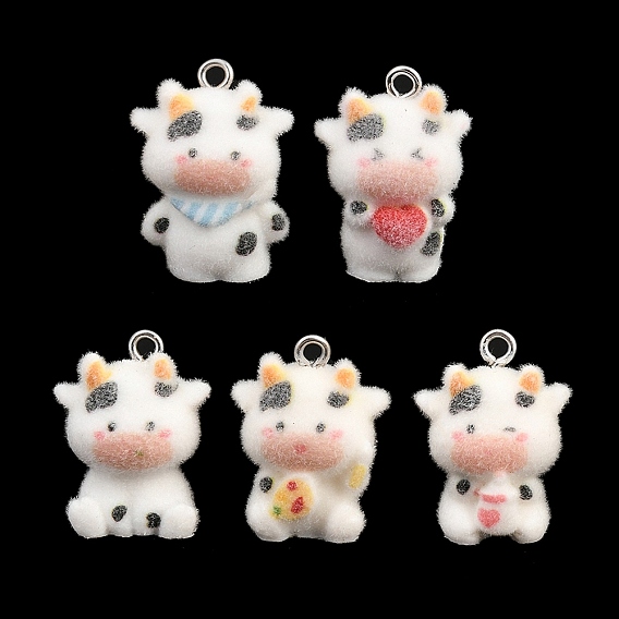 Флокированные подвески из непрозрачной смолы, коровьи обереги, с железной платиной петлей