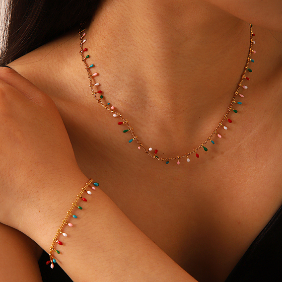 Модные 304 эмалевые ожерелья/браслеты с подвесками из нержавеющей стали для женщин