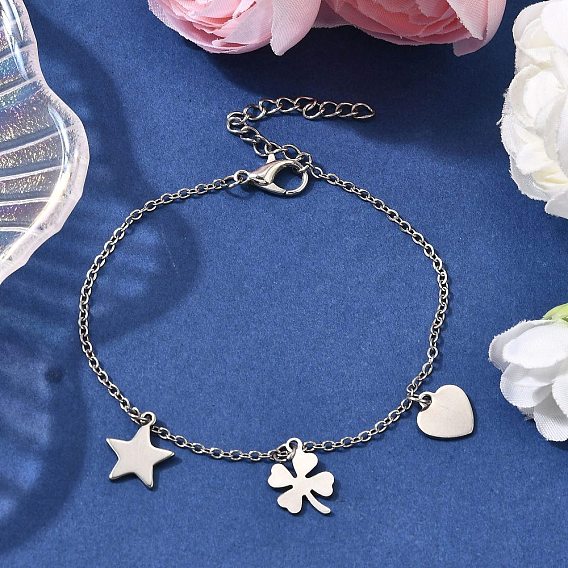 304 из нержавеющей стали шарм браслеты, браслеты-цепочки для женщин, звезда, сердце и клевер, с 201 нержавеющей стали