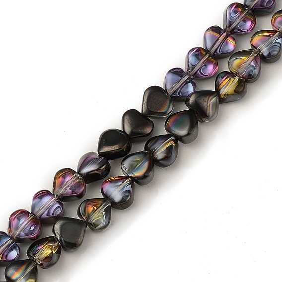 Electroplate Transparent Glass Beads Strands, Half Plated, Heart