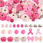 48шт. наборы для самостоятельной сборки украшений на тему осведомленности о раке груди, включая 18шт. силиконовых бусин, 10железные бусины со стразами шт., 10шт акриловые бусины, 10 шт. искусственный мех норки европейские бусины