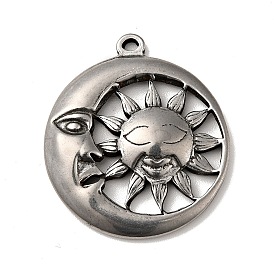 Style tibétain 304 pendentifs en acier inoxydable, soleil avec des charmes de lune