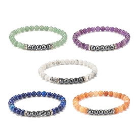 Natural Gemstone & Synthetic Hematite Beaded Stretch Bracelet, Gemstone Jewelry for Women