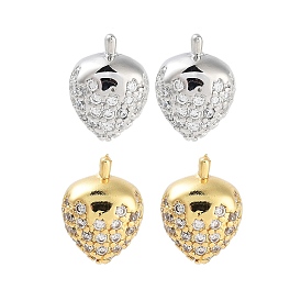 Rack Plating Strawberries Brass Stud Earrings, with Clear Cubic Zirconia, Cadmium Free & Lead Free, Long-Lasting Plated