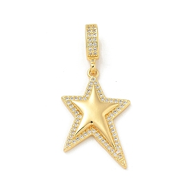 Brass Micro Pave Clear Cubic Zirconia Star European Dangle Charms, Large Hole Pendants