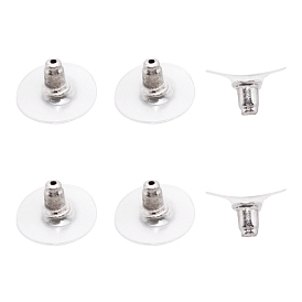 3Pair 925 Sterling Silver Bullet Clutch Earring Backs, with Silicone Cover, Flat Round