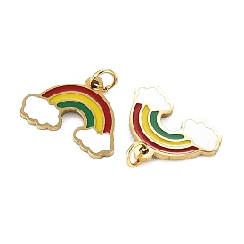 316 Surgical Stainless Steel Enamel Charms, with Jump Rings, Rainbow with Cloud, Colorful