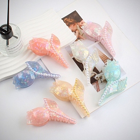 Tulip Cellulose Acetate Large Claw Hair Clips, with Plastic Imitation Pearl Beads, for Women Girl Thick Hair