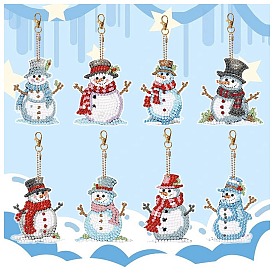 8 Styles Christmas Snowman DIY Diamond Painting Pendant Decoration Kits, with Resin Rhinestones, Diamond Sticky Pen, Tray Plate and Glue Clay