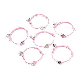 Flower Enamel Beaded Cord Bracelet with Butterfly Charm, Adjustable Friendship Bracelet for Women