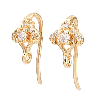 Серьги-крючки из латуни с микропаве из прозрачного кубического циркония, долговечный, без никеля , с петлей