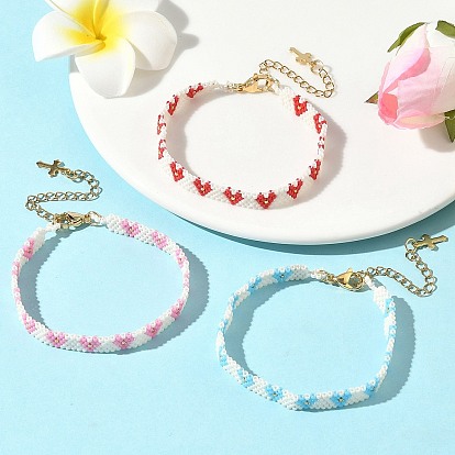 3шт. 3 Браслеты из стеклянных бусин для женщин, сердце
