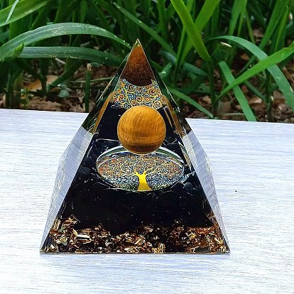 Energiegeneratoren aus Orgonit-Pyramidenharz, Reiki natürliches Tigerauge und Obsidian-Chips im Inneren für die Schreibtischdekoration im Home-Office