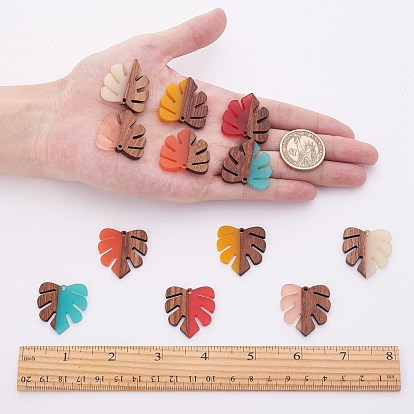 SUNNYCLUE Resin & Wood Pendants, Tropical Leaf Charms, Monstera Leaf Pendant