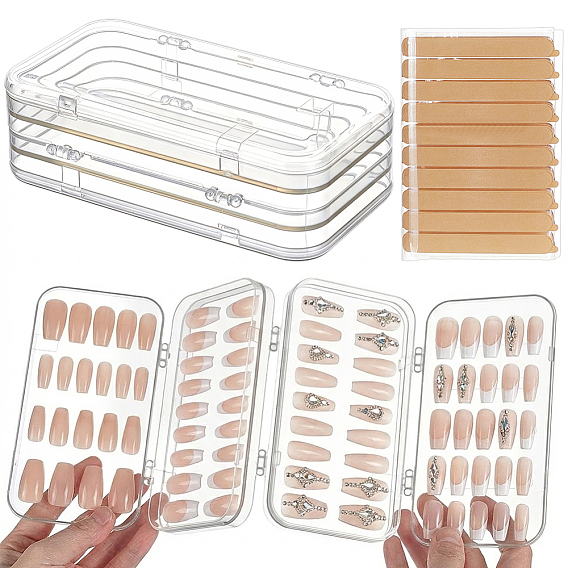 2Pcs PET Plastic Nail Art Storage Box, with 2 Sheets Sticker, Rectangle