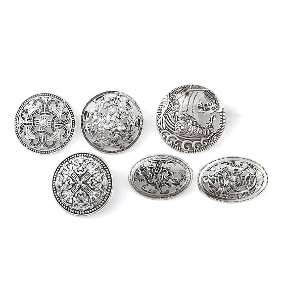 Броши сплава тибетский стиль, плоский круглый с узлом