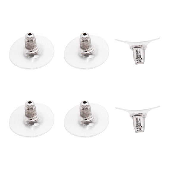 3Pair 925 Sterling Silver Bullet Clutch Earring Backs, with Silicone Cover, Flat Round