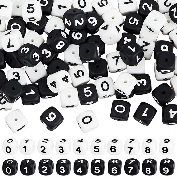 80Pcs 20 Styles Cube with Number Silicone Beads