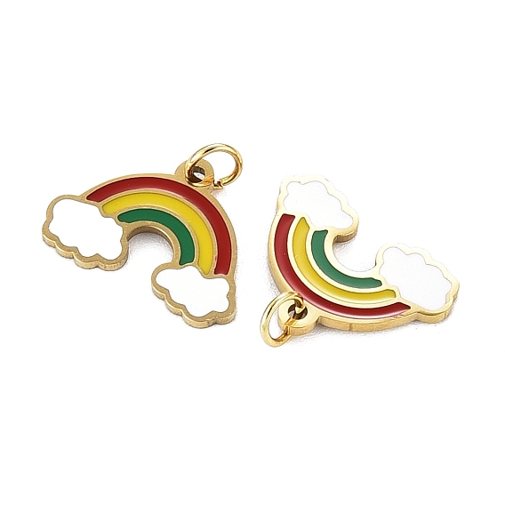 316 хирургические брелоки из нержавеющей стали с эмалью, с прыжковых колец, Радуга с облаком, красочный