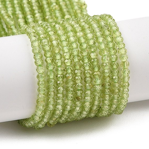 Natural Peridot Beads Strands, Faceted, Rondelle