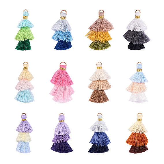 Хлопковая нить кисточкой украшения кулон, с золотыми железными кольцами и металлическим шнуром