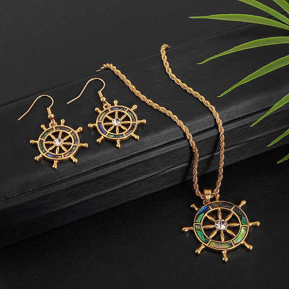 Ожерелья и серьги-подвески из сплава и натурального абалона/пауа, золотые