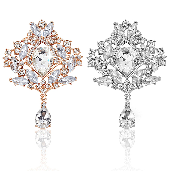 4 шт. 2 цвета сплава хрустальные стразы броши для одежды рюкзак, teadrop