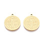 304 Плоские круглые католические религиозные подвески из нержавеющей стали, святой бенедикт прелести, ионное покрытие (ip)