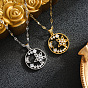 Brass Pave Clear Cubic Zirconia Ring with Star Moon Pendant 201 Stainless Steel Dapped Chain Necklaces for Women, Ion Plating(IP)