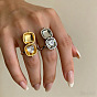 Brass Pave Clear Cubic Zirconia Flip Cuff Open Rings, Square with Heart