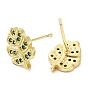 Rack Plating Brass Leaf Stud Earrings with Cubic Zirconia, Lead Free & Cadmium Free