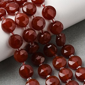 Нити натуральных бусин из сердолика (крашенные и нагретые), граненые шестиугольные бусины в форме монеты, с бисером