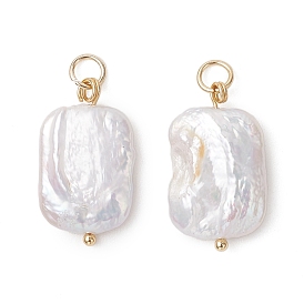 Подвески из натурального барочного жемчуга кеши, Прямоугольные подвески с фурнитурой из нержавеющей стали., белые