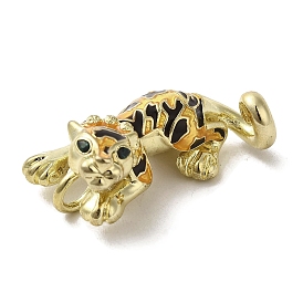 Brass Enamel Pendants, Real 18K Gold Plated, Leopard Charm