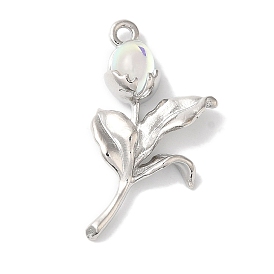 Rack Plating Alloy Pendants, with Glass, Cadmium Free & Nickel Free & Lead Free, Flower Charms