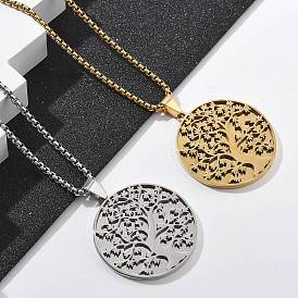 201 подвесные из нержавеющей стали ожерелья, плоские круглые с деревом