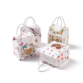 Прямоугольные бумажные подарочные коробки с ручкой-веревкой, прозрачная оконная коробка в виде сердца для подарочной упаковки, цветочный/бабочка/мраморный узор