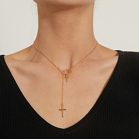 Fashionable Double-layered Cross Necklace for Women with Simple and Personalized Style
