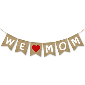 Mother's Day Theme Linen Flags, Word Hanging Banners, for Party Home Decorations